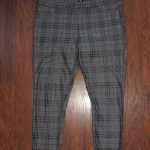 WOMENS-RETRO PLAID LEGGINGS-STRETCHY-SHINY-LAME INFUSED-GRAY & BLACK-SLIMMING-XL